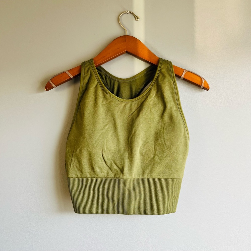 PINK active L olive green racer back padded sports bra
